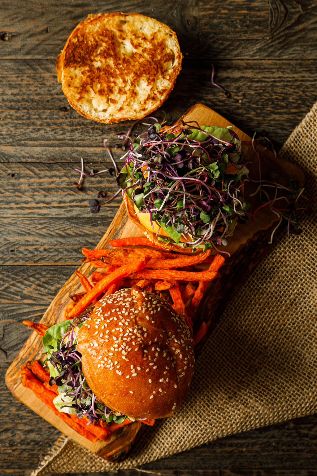 Radish microgreens, burger,  Fraser Valley